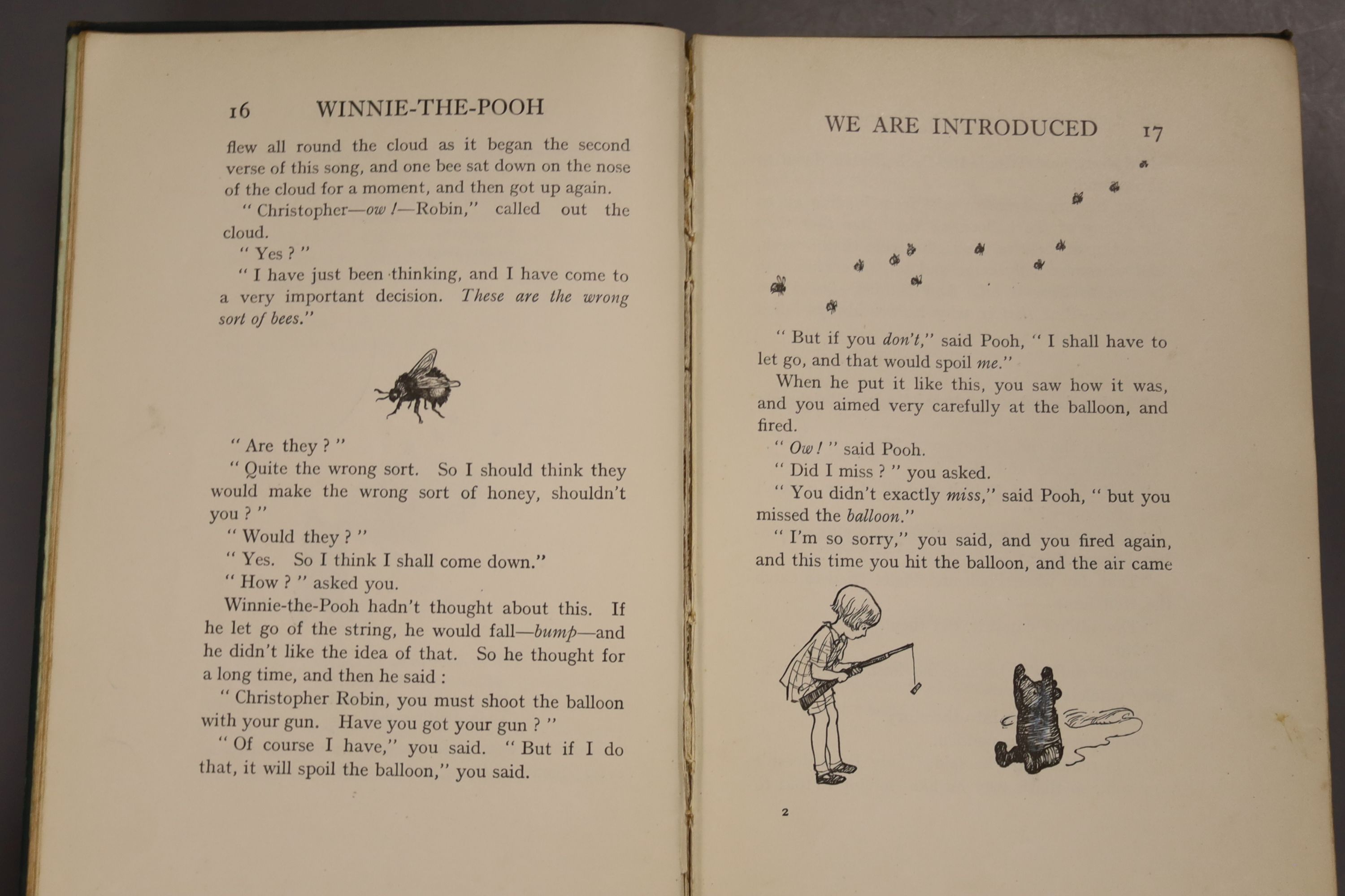 Milne, A.A – Winnie The Pooh, second edition, 8vo, cloth bound, (dj missing, inscribed, scuffs to covers, internal break to the spine) Methuen, London 1926., Milne, A.A – The House At Pooh Corner, first Canadian edition,